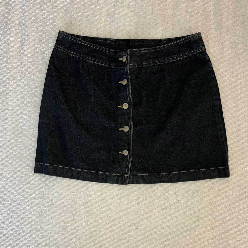 button-front jean skirt
